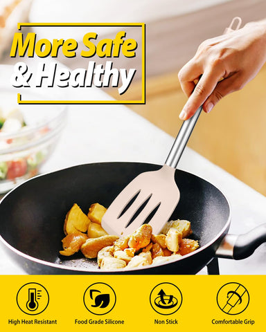 BUNDLEPRO silicone edge turner is gentle on cookware and easy to flip.