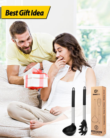 Saw-tooth edge helps lift noodles and spaghetti easily.