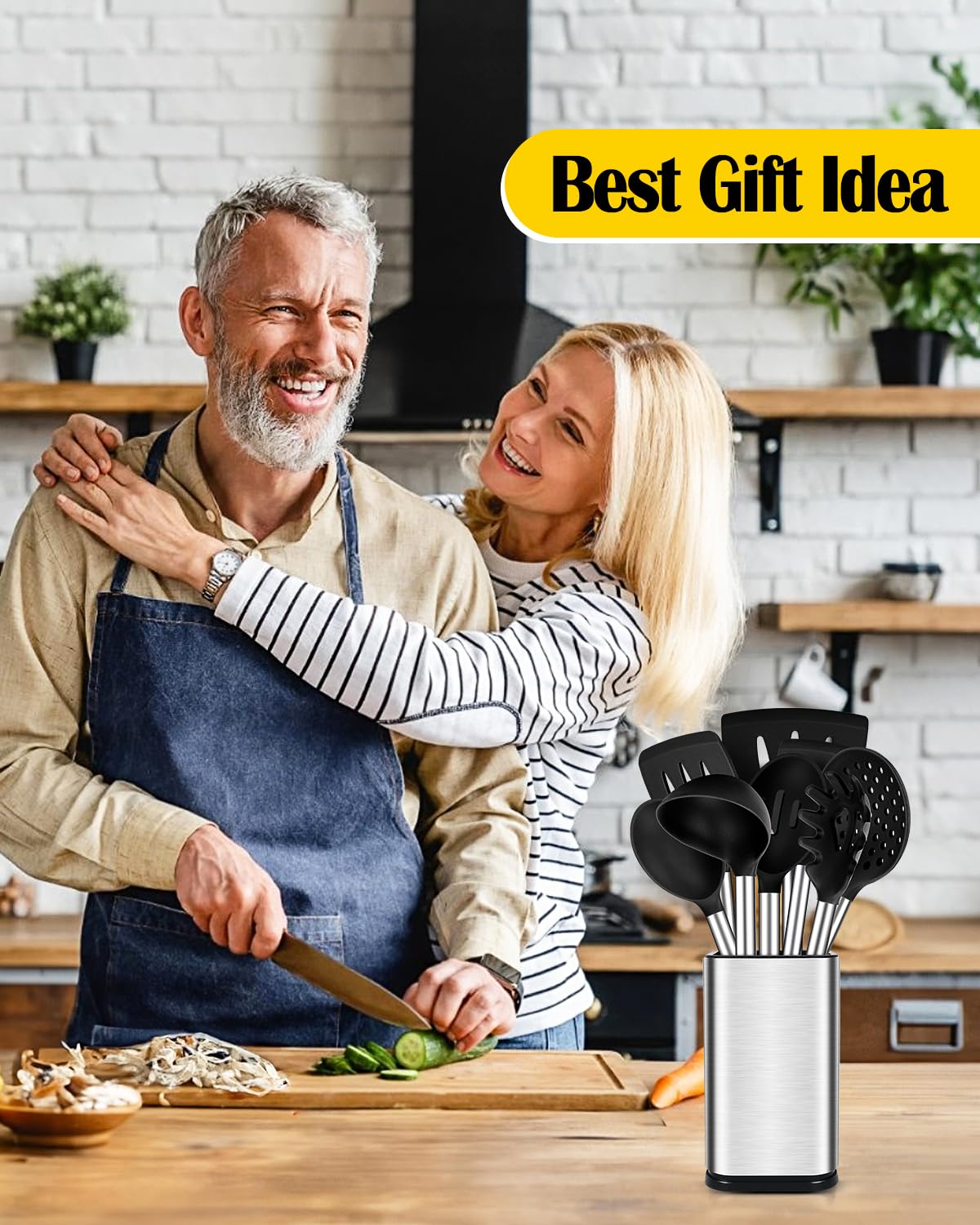Bundlepro stainless holder keeps utensils organized and accessible.