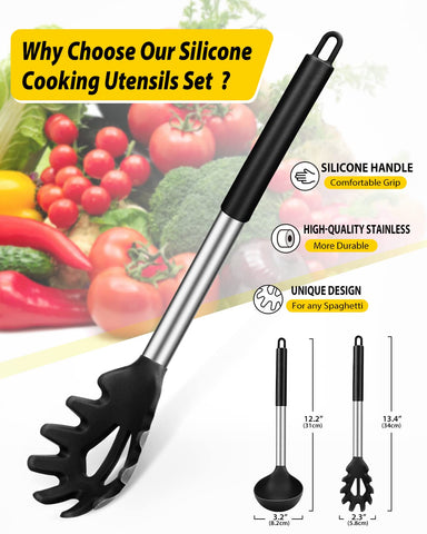 BUNDLEPRO black silicone ladle for convenient soup serving with heat resistance.