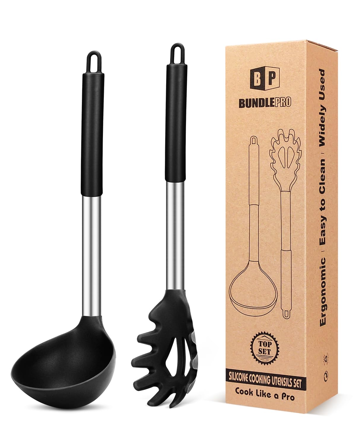 BUNDLEPRO black silicone pasta fork for safe, non-scratch pasta stirring.