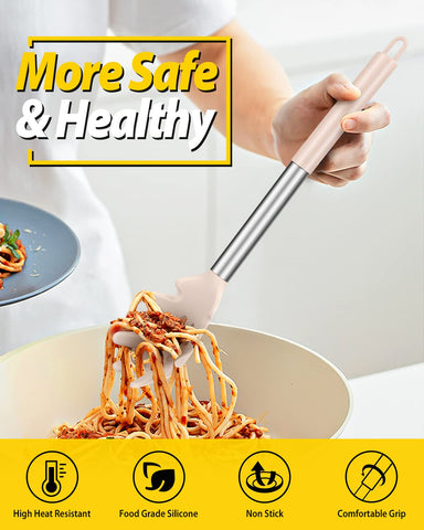 BUNDLEPRO silicone pasta fork and ladle set, soup-serving duties with deep spoon for ladling.
