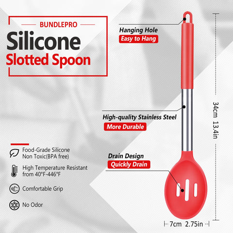 Bundlepro silicone slotted spoon high-heat resistant and BPA-free for non-stick cookware.