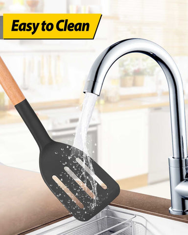 Silicone head protects non-stick coatings during cooking with Bundlepro spatula.