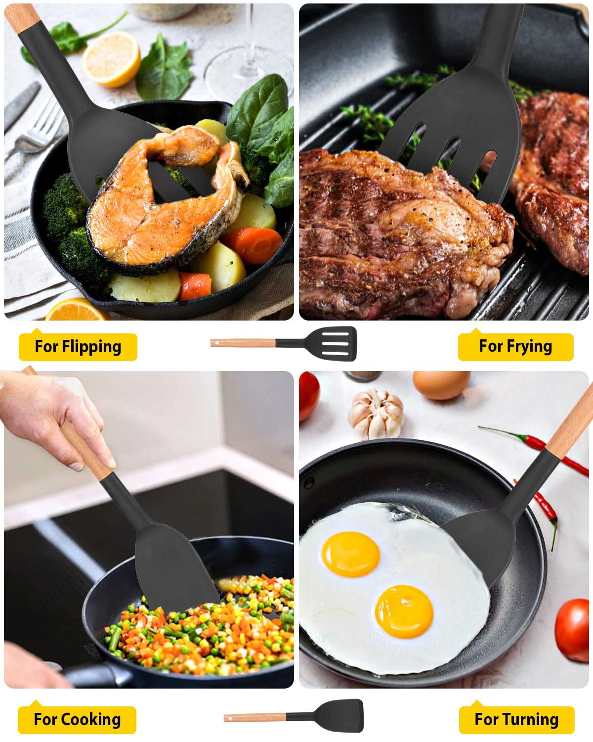 Spatula with round hanging hole for easy drying and storage.