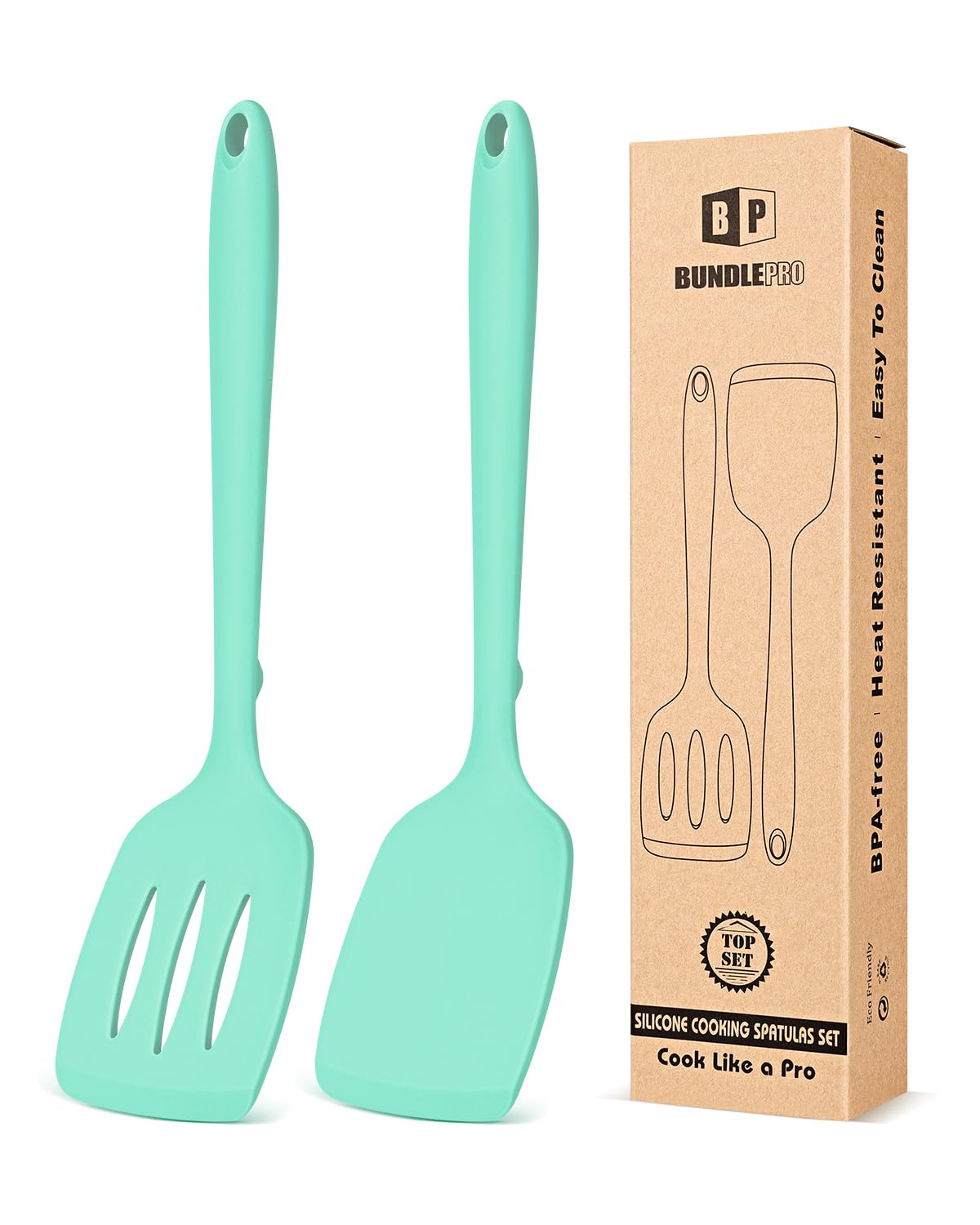 BundlePro silicone spatula slotted green for safe flipping and draining
