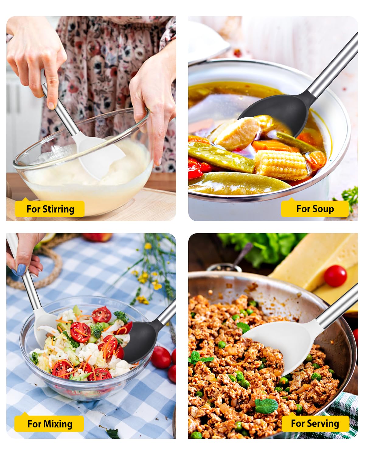 Bundlepro heat-resistant silicone spoons with cool-touch handles