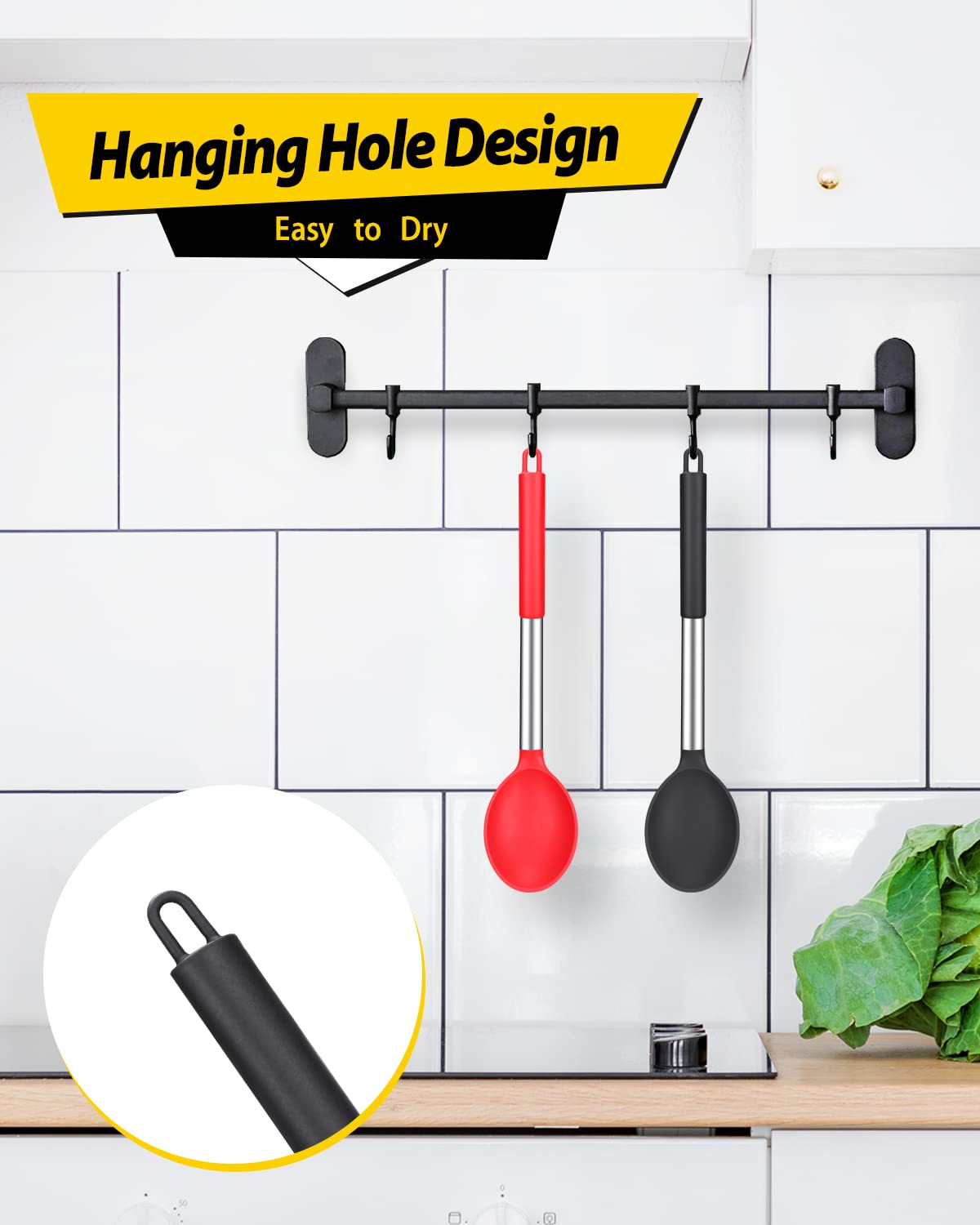 Sturdy 18/8 stainless steel core paired with silicone for durability