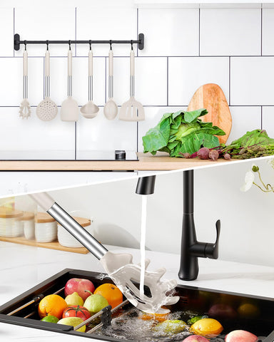 BundlePro khaki silicone pasta fork grips noodles firmly for easy serving.