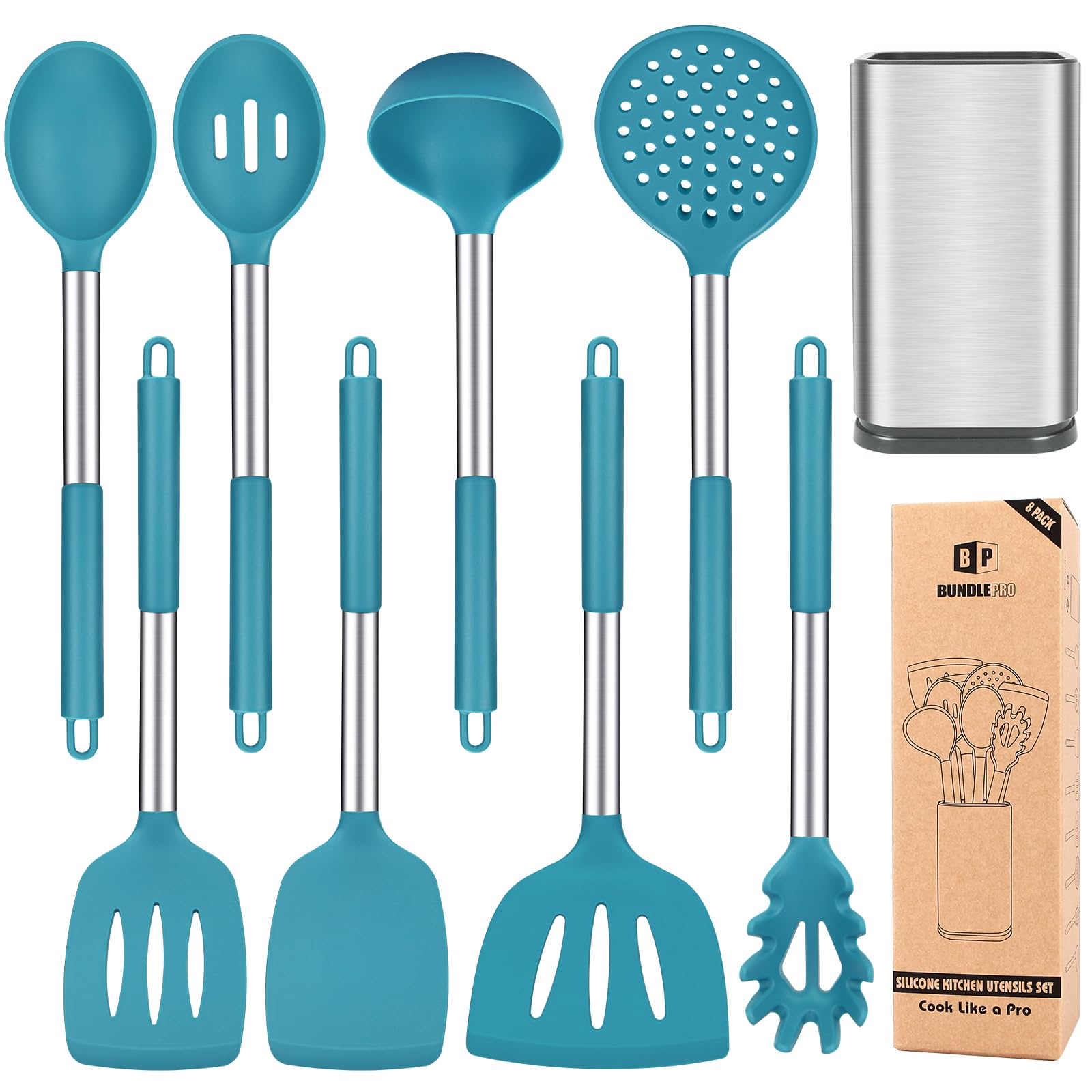 BUNDLEPRO silicone utensil set 8pcs, safe for non-stick pans and high heat