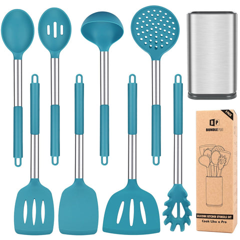 BUNDLEPRO silicone utensil set 8pcs, safe for non-stick pans and high heat