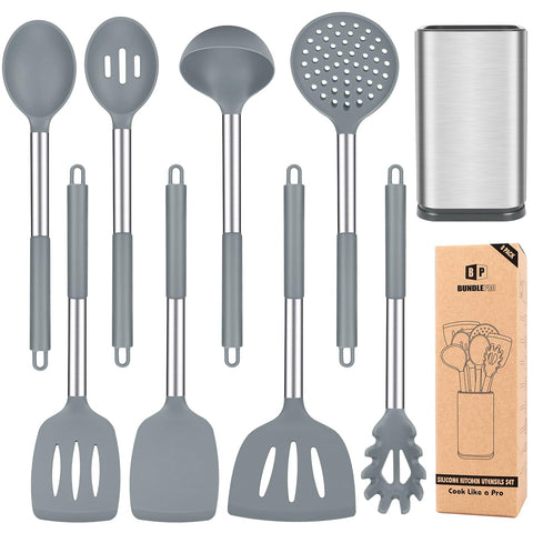 Bundlepro silicone utensils gray spatula offers heat resistance and non-stick protection.