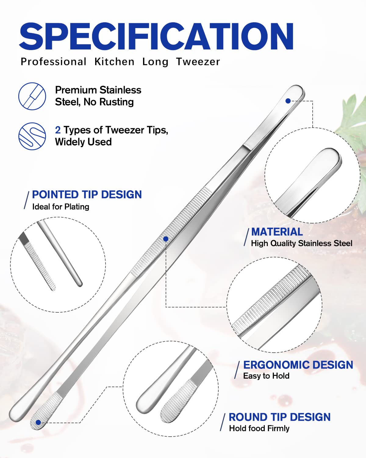 Bundlepro silver stainless steel kitchen tweezers for durable cooking and serving tasks