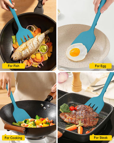 Bundlepro slotted blue spatula with edge for draining fats while flipping proteins