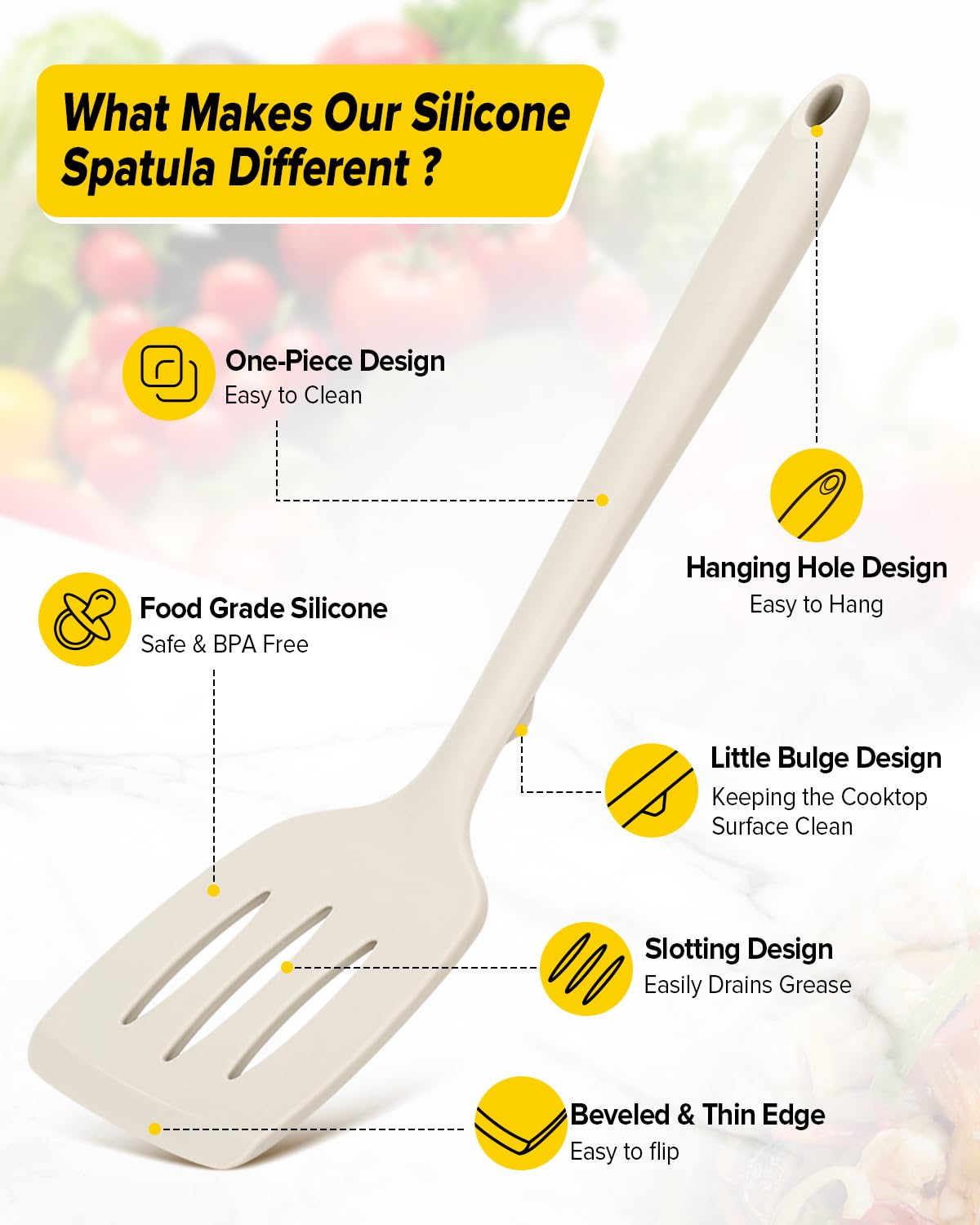 BundlePro slotted silicone spatula drains liquids while turning foods