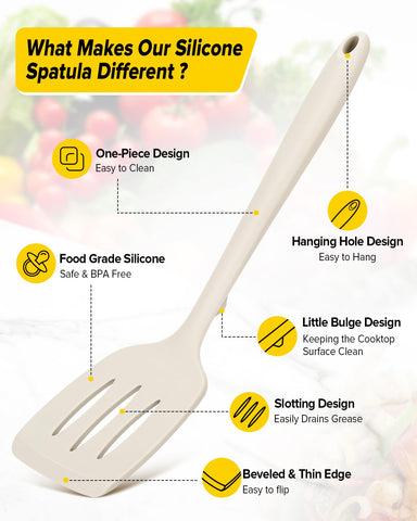 BundlePro slotted silicone spatula drains liquids while turning foods