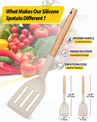 BundlePro slotted spatula with wooden handle for safe flipping