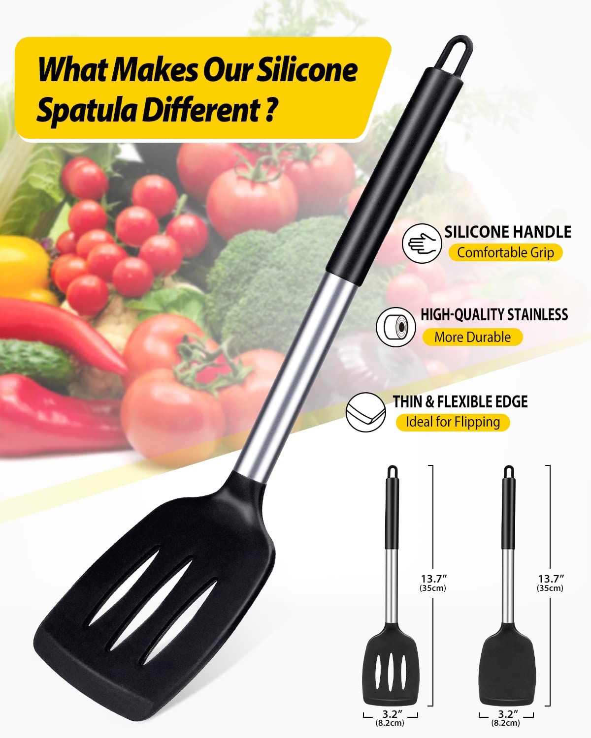 BundlePro slotted kitchen spatula with silicone head, ideal for turning delicate fish and omelets.