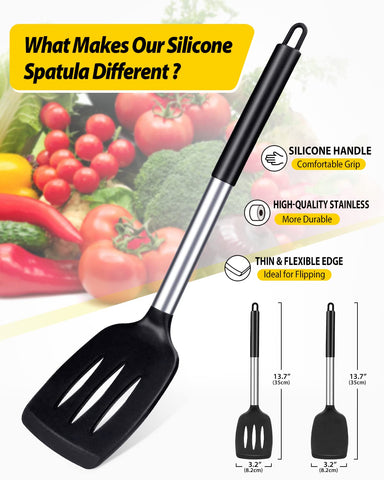 BundlePro slotted kitchen spatula with silicone head, ideal for turning delicate fish and omelets.
