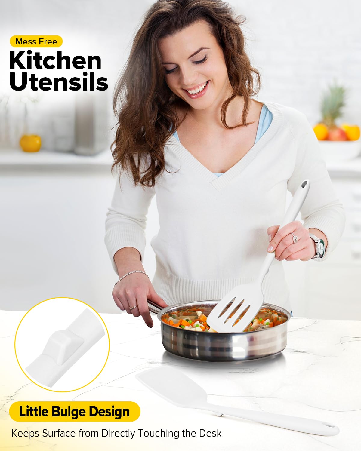 Bundlepro soft silicone head prevents scratching to protect cookware surfaces.