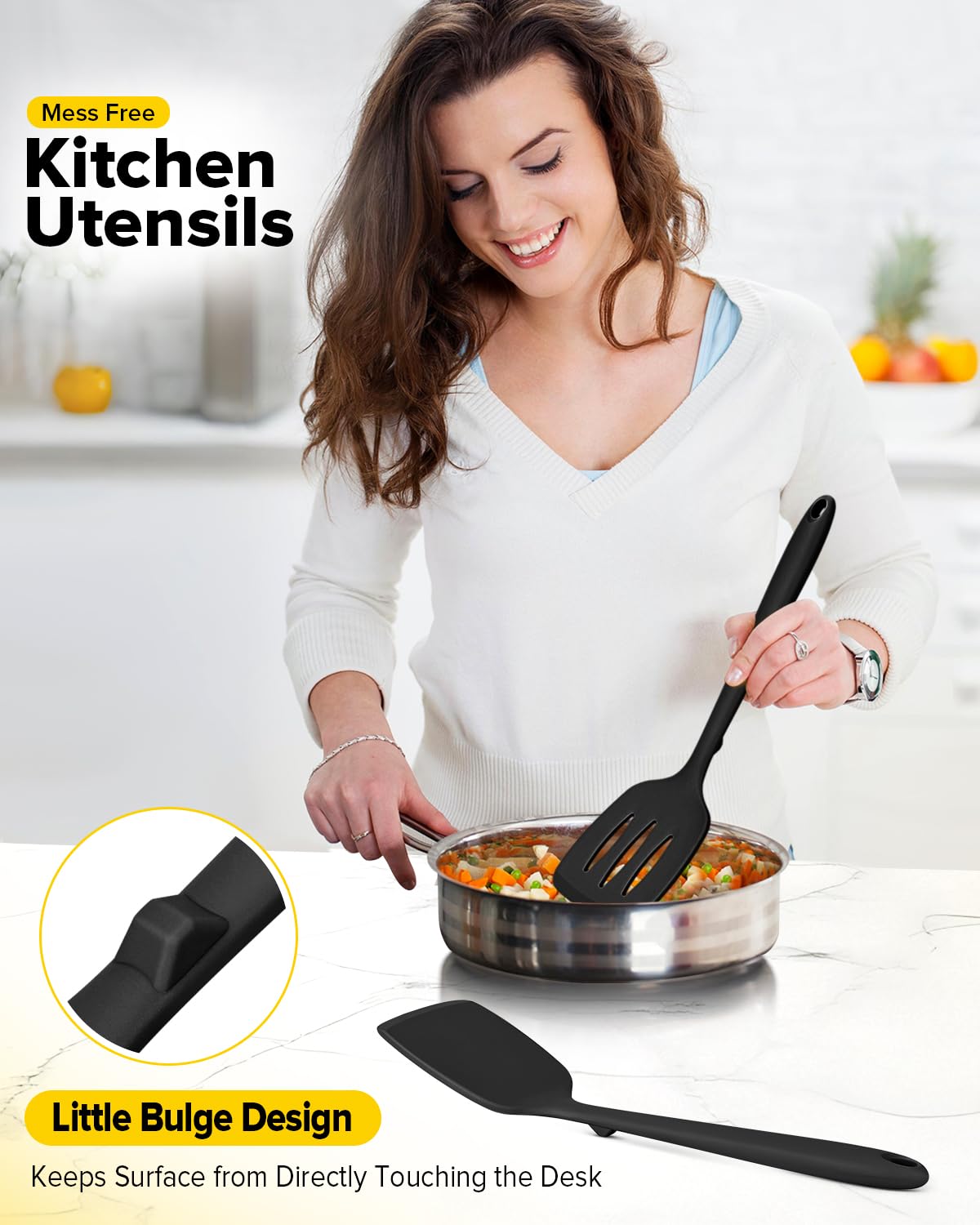 BundlePro soft silicone head gentle on coatings during cooking.