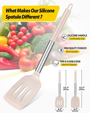 BUNDLEPRO spatula head with silicone grip ideal for eggs and delicate foods.