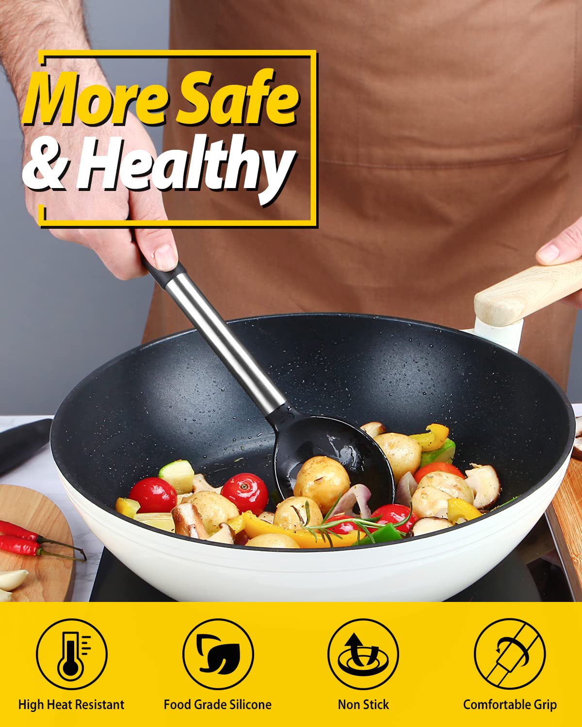 BundlePro stainless steel 18-8 anti-scald handle detail highlights comfortable grip.