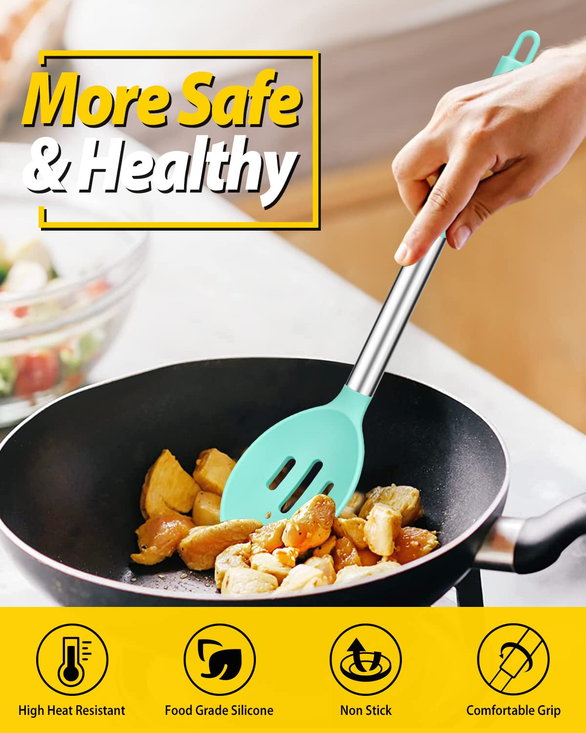 BUNDLEPRO stainless steel core spoons offer durability with flexible silicone