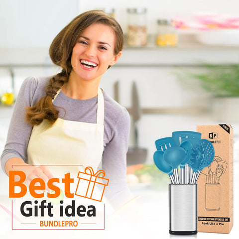 BUNDLEPRO set of 8 utensils displayed in holder for storage