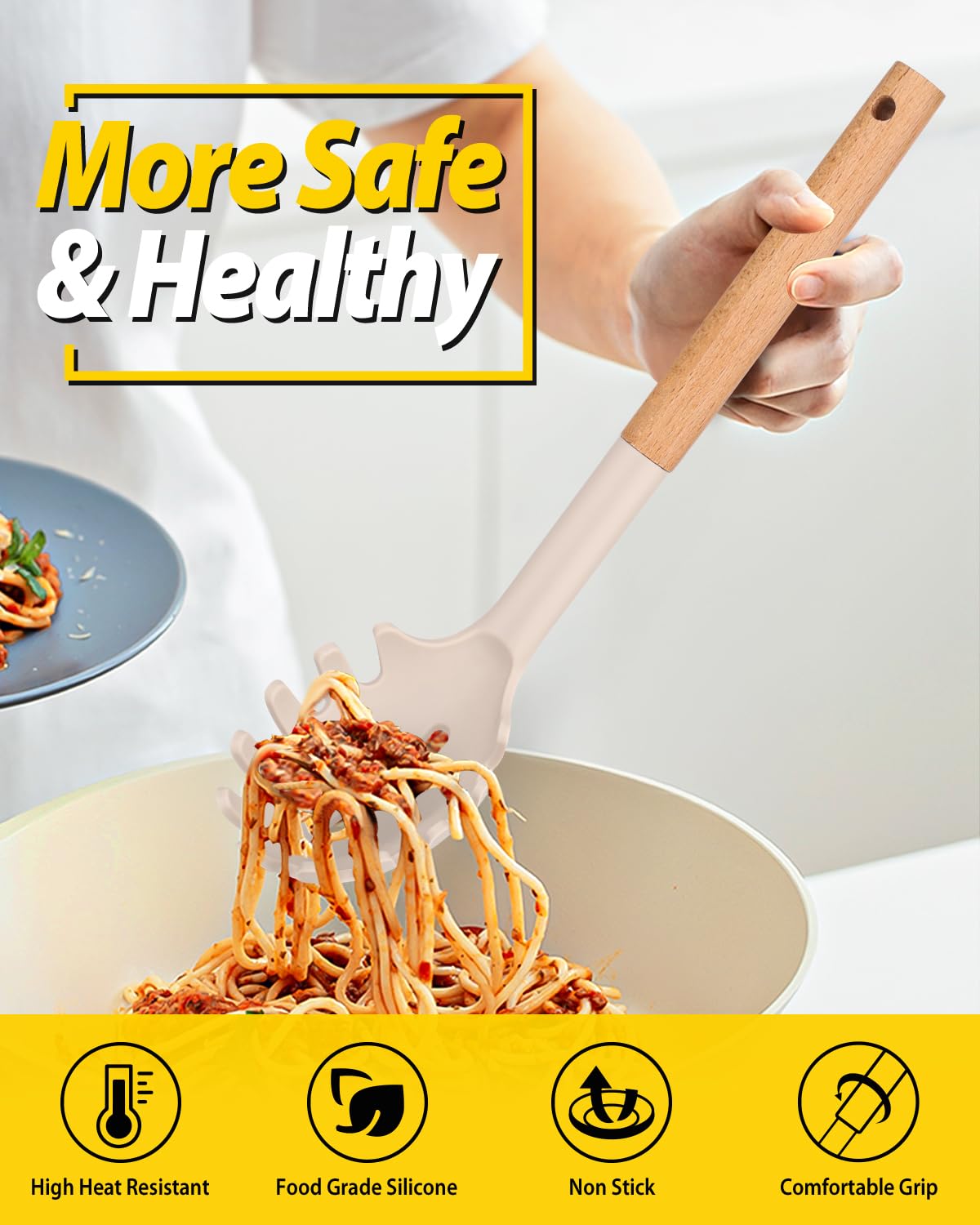 Bundlepro wooden-handle utensils in khaki for a modern kitchen look.