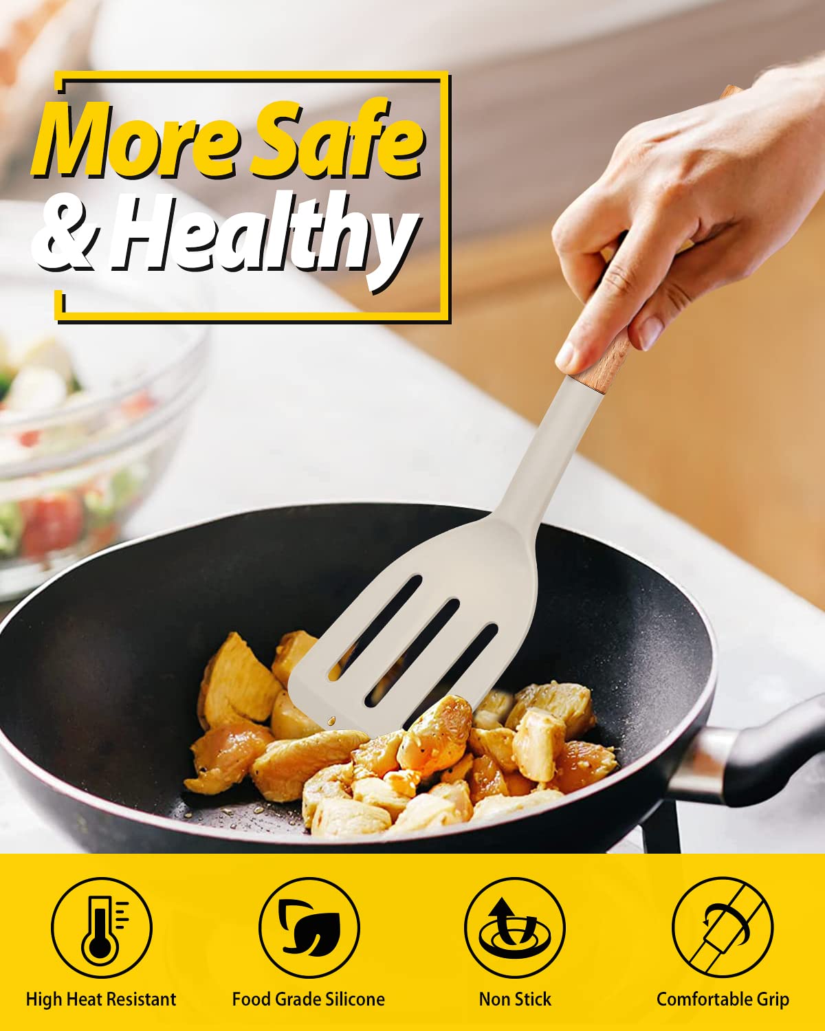 BundlePro wooden-handle spatula anti-scald grip for comfortable cooking