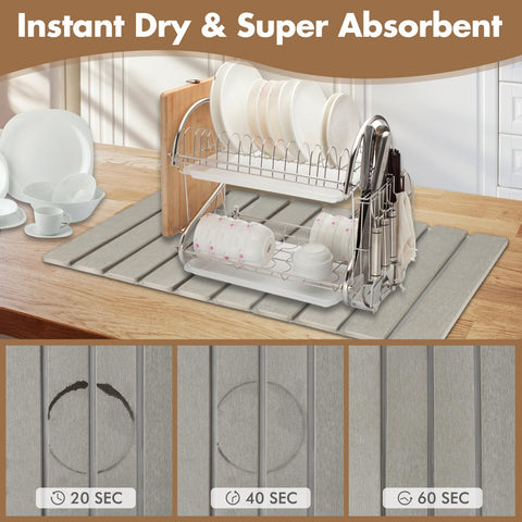 Bunmery stone drying mat with anti-slip pad on kitchen counter.