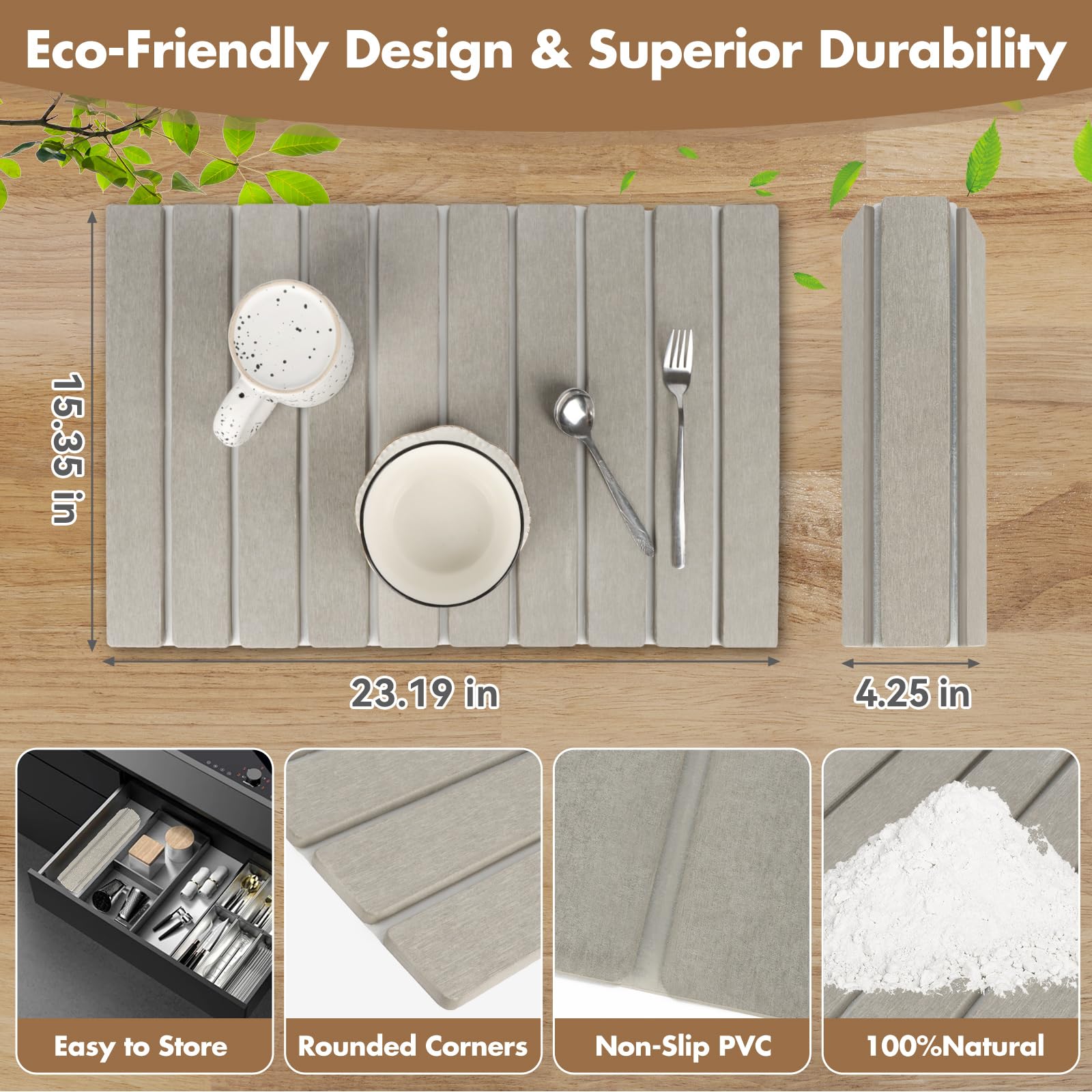 Bunmery stone drying mat rolled up to demonstrate collapsible storage.