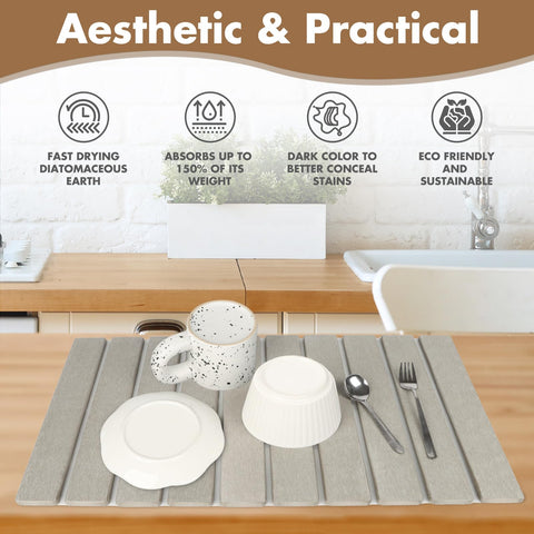 Bunmery stone drying mat absorbs water rapidly after dishes are washed.