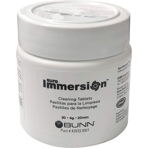 Bunn Sure Immersion cleaning tablet jar during cycle maintains clean coffee paths