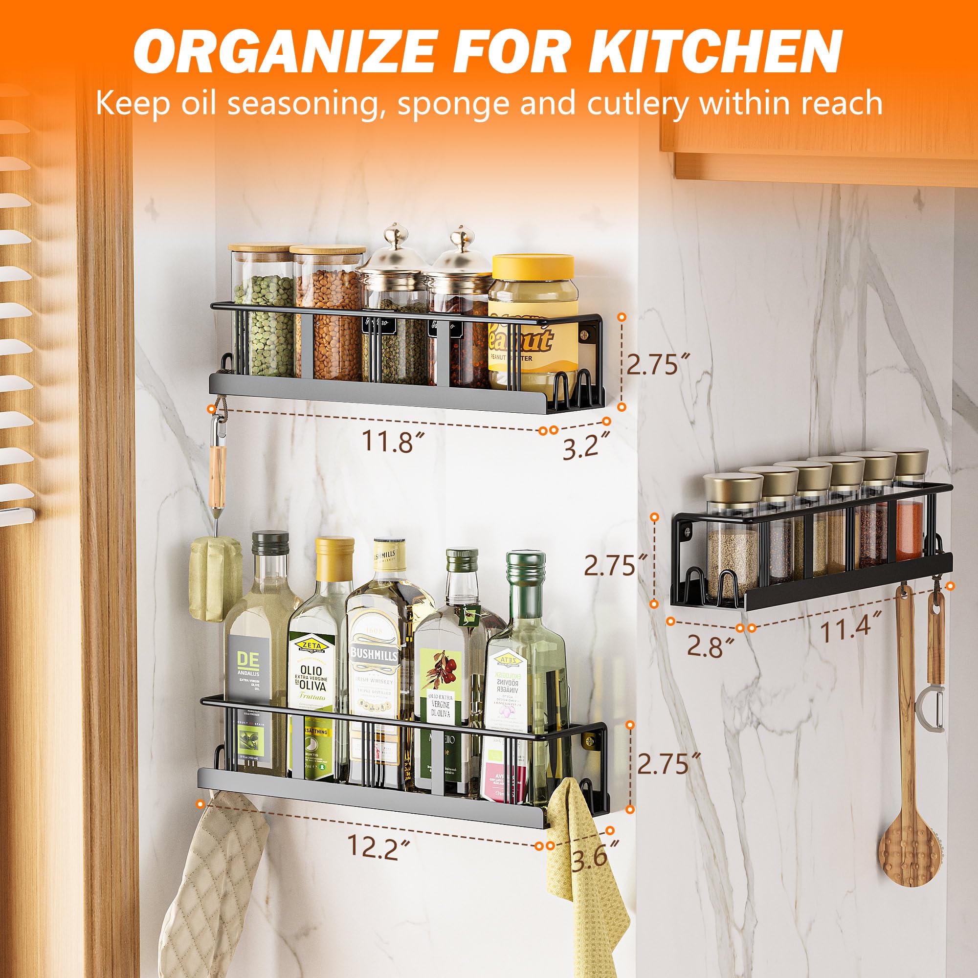 Bunoxea spice rack black finish complements modern kitchens while keeping spices organized.