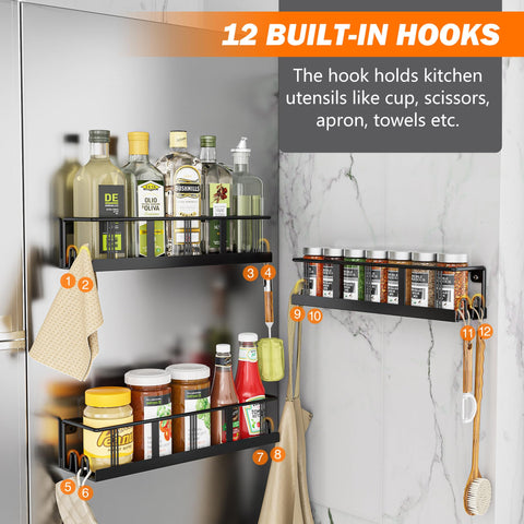 Sturdy Bunoxea spice rack bottom plate adds stability and extra utensil storage.