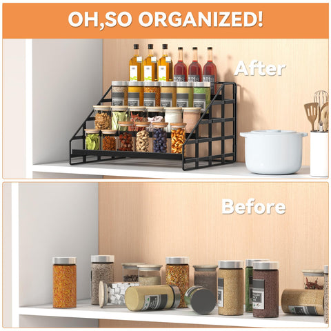 Bunoxea Spice Rack adaptable for countertop or cabinet use in your kitchen