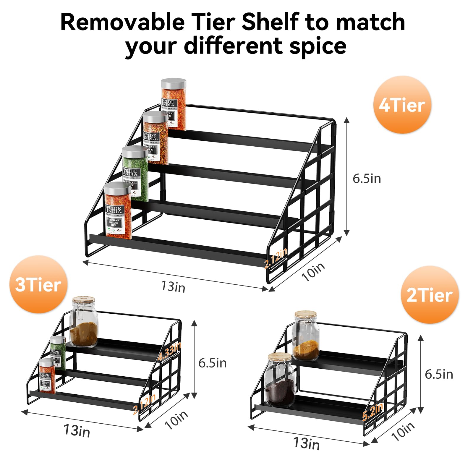 Bunoxea Spice Rack shows easy visibility and access across four stepped levels