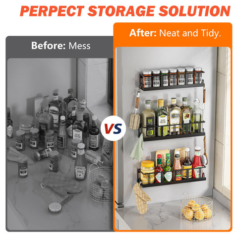 Bunoxea spice rack installation options offer screws or adhesive for flexible mounting.