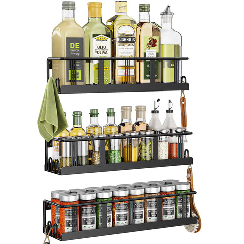 Bunoxea spice rack wall-mounted 3-pack keeps spices within reach and saves cabinet space.