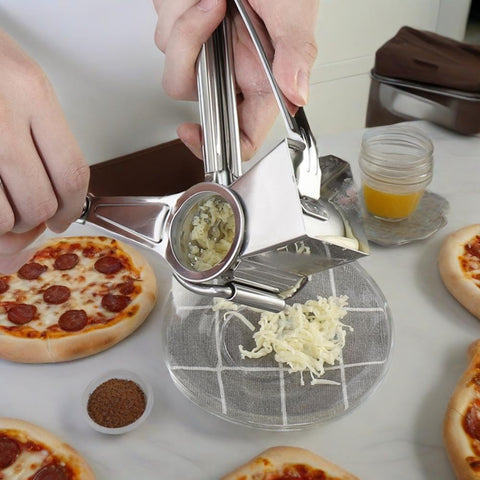Buoikik shreds Parmesan finely for pasta toppings.