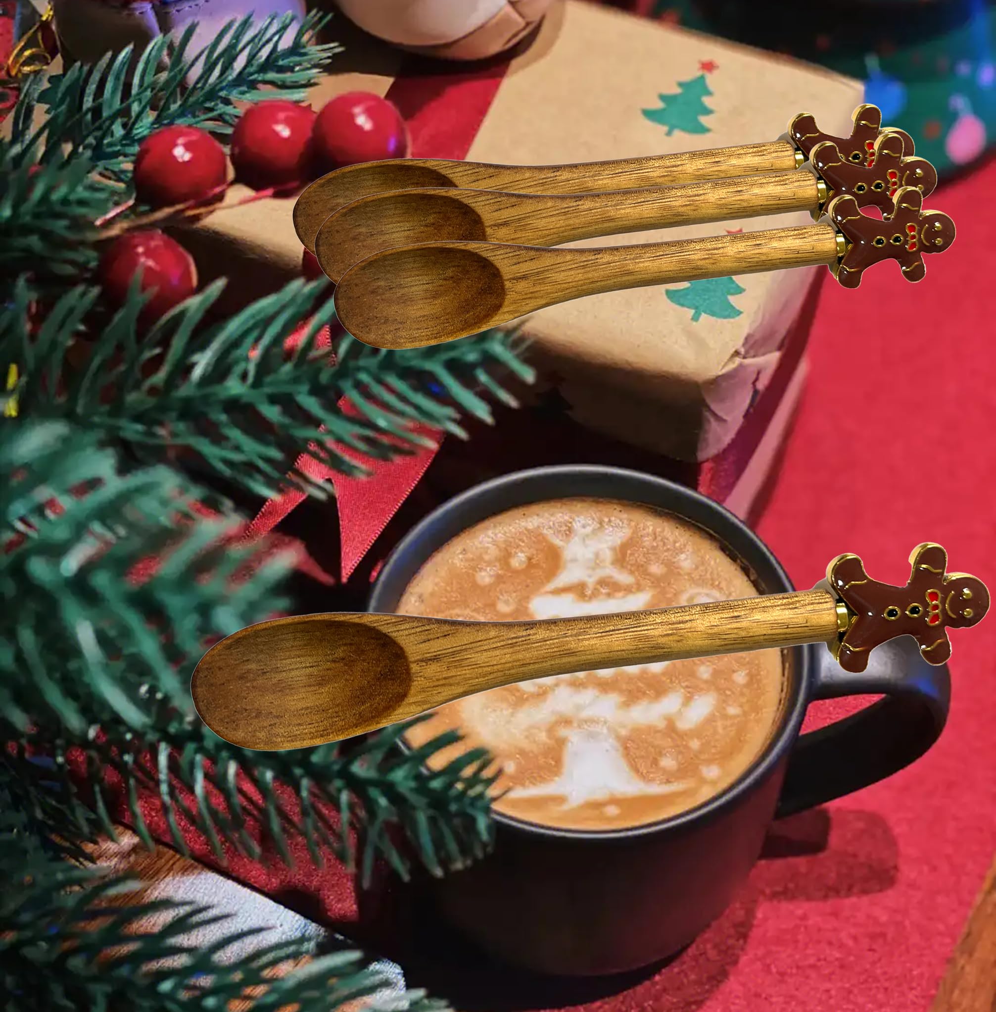 Buracoli small wooden spoons for coffee and tea with gingerbread charm.