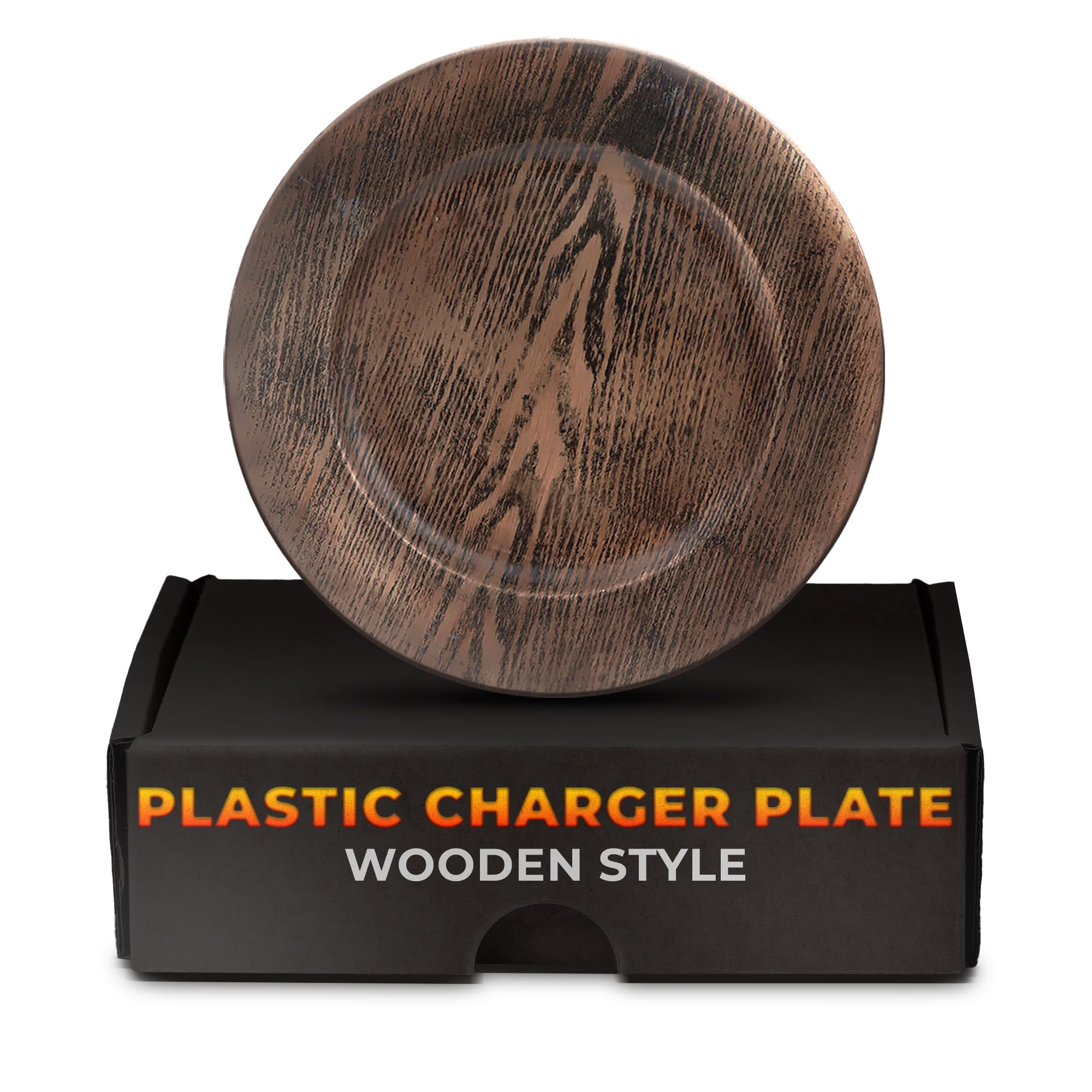BURIUS Valentine Day charger, front view, faux wood texture elevates festive table decor
