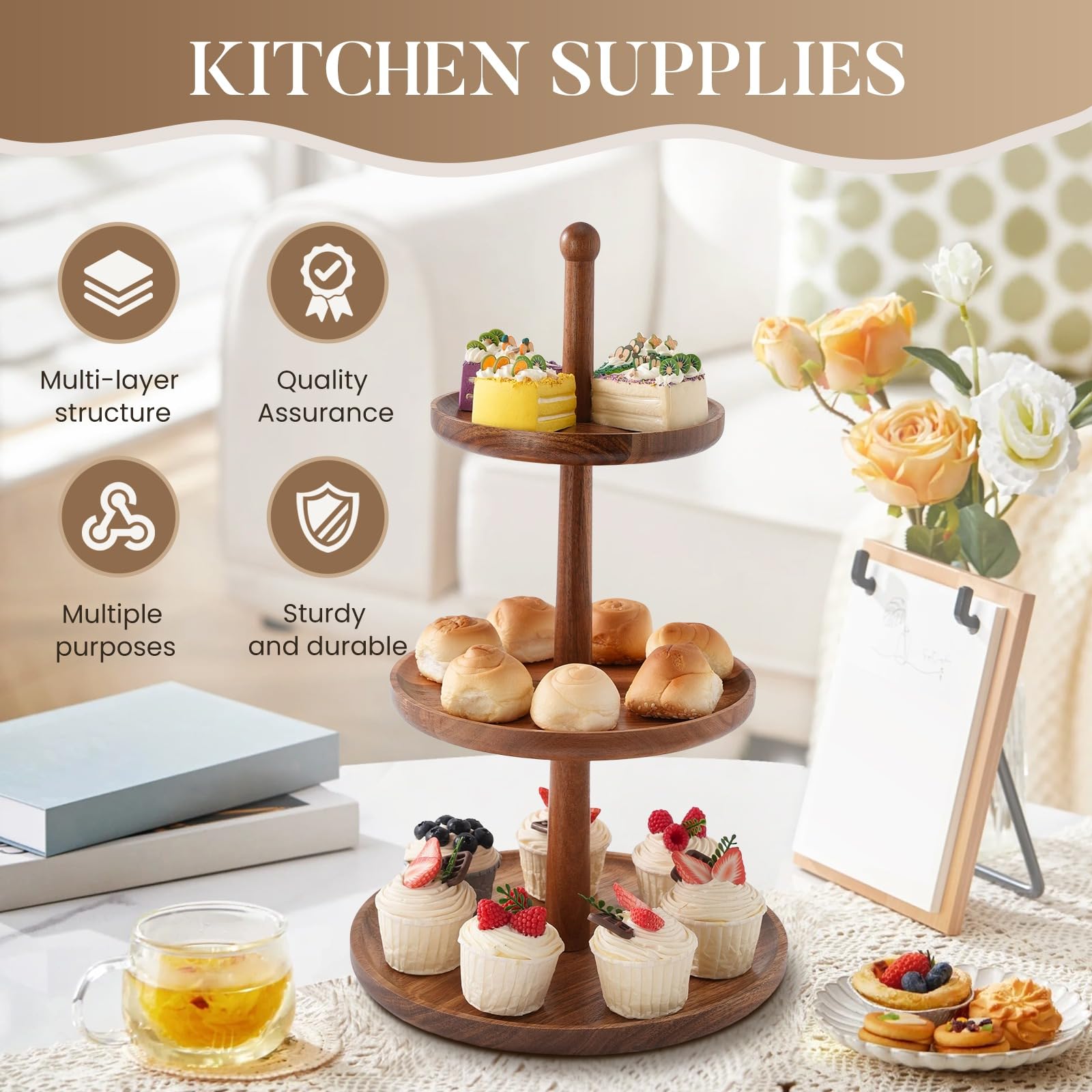 BURMAN adjustable-height stand adapts to tall pastries or small treats.