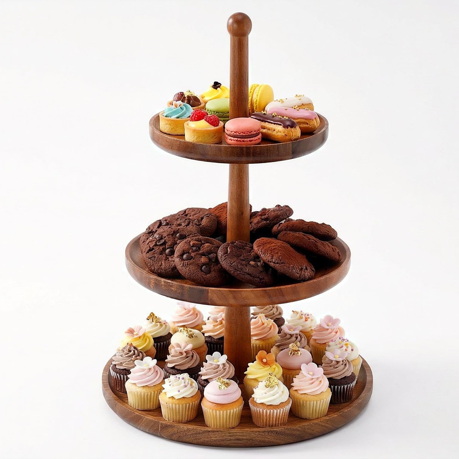 BURMAN Cupcake Stand with rotating wheels enables easy dessert access at gatherings.