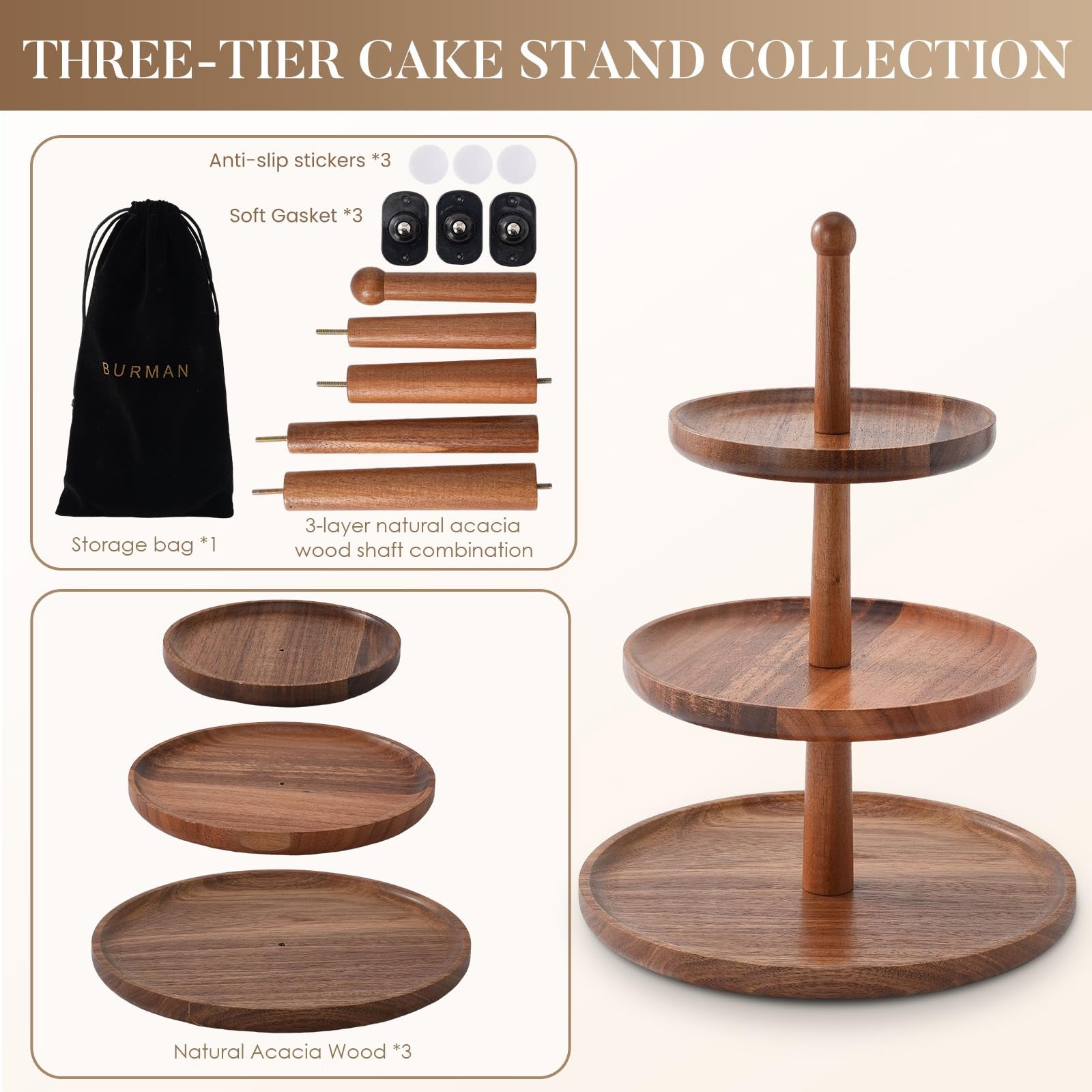 BURMAN round acacia wood tray adds rustic charm to your table.