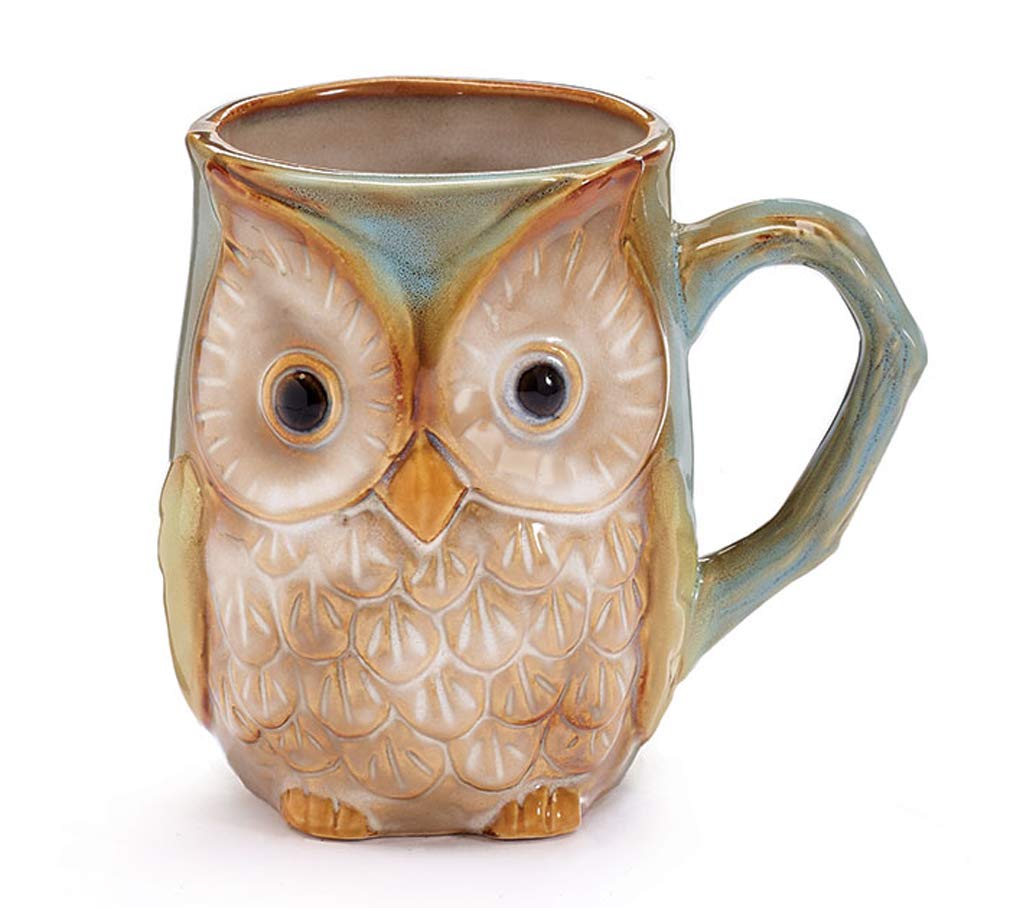 Burton & Burton 9730074 owl coloring mug in blue-green, durable porcelain for daily use