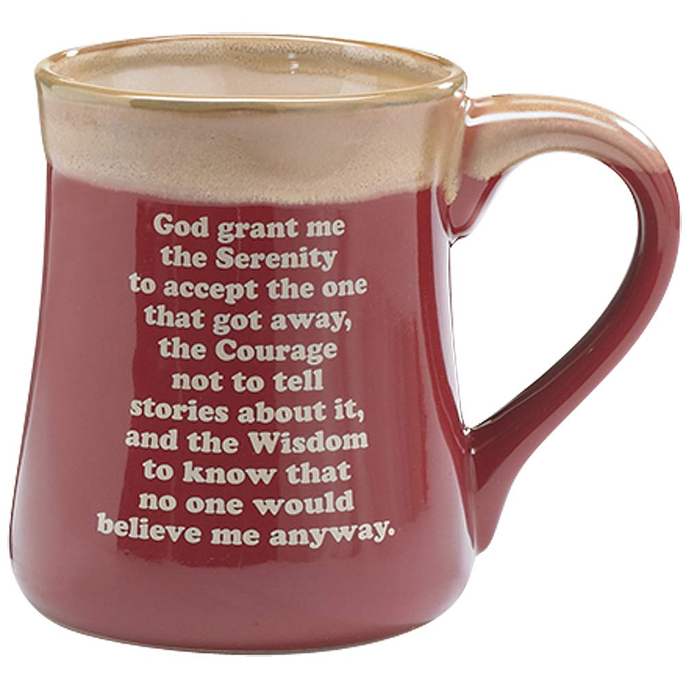 Burton+BURTON Born to Fish mug, back view featuring Serenity Prayer for reflection.