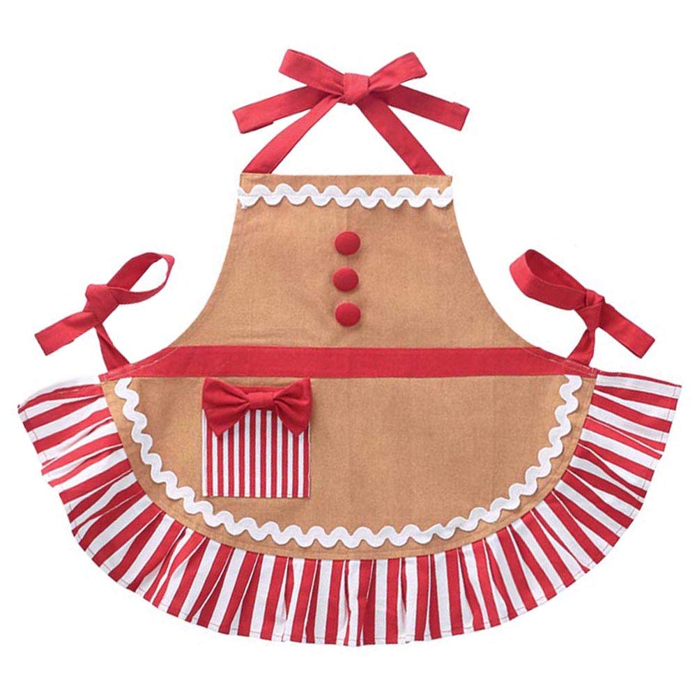 Burton+BURTON children's festive gingerbread apron with striped pocket, ideal for holiday baking and messy art projects